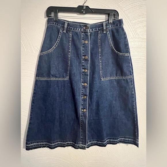 Free People Dresses & Skirts - Free People Denim Skirt Womens 6 Blue Midi Making Me Crazy Button Fridge Retro